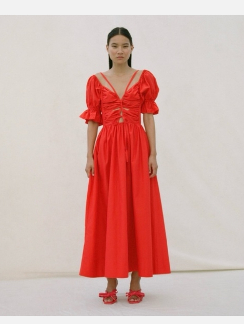 Loeffler Randall Yael Gathered Bodice Middy Dress In Poppy Size 2